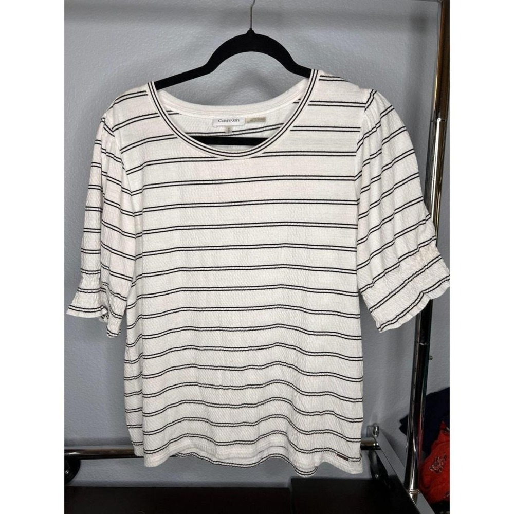 Calvin Klein Striped Blouse w Ruffled Sleeves